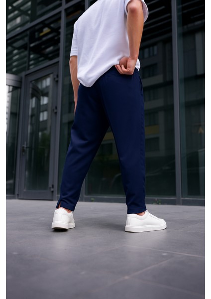 Erkek Lacivert Renk Esnek Likralı Fermuar Detaylı Jogger Pantolon indirimleri