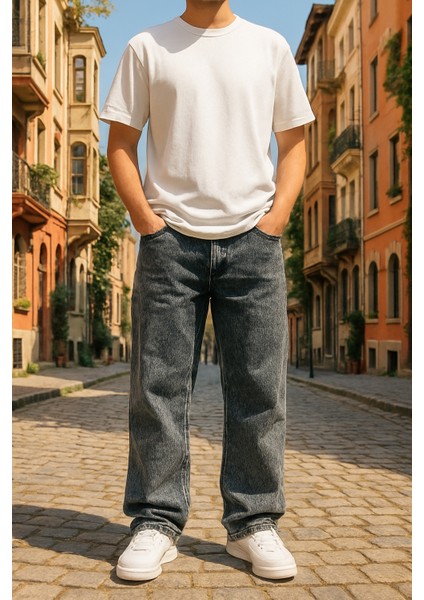 Baggy Siyah Renk Rahat Kesim Erkek Jeans Pantolon