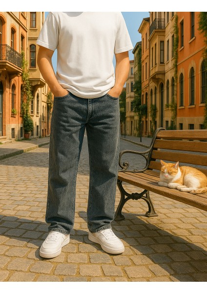 Baggy Siyah Renk Rahat Kesim Erkek Jeans Pantolon fırsatları