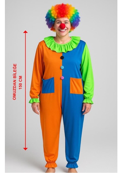 Nessiworld Palyaço Kostüm Seti 150 cm (Peruk + Burun + Kostüm)