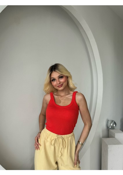 Nar Çiçeği U Yaka Fitilli Atlet
