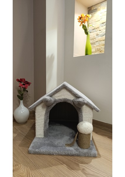 Deluxe Kedi Evi Kulak Figürlü Oyun Evi Tırmalama Pufu Ahşap Gövde Havlu Kaplama fiyatları