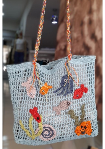 El Yapımı Büyük Boy Deniz Altı Temalı Plaj Çantası