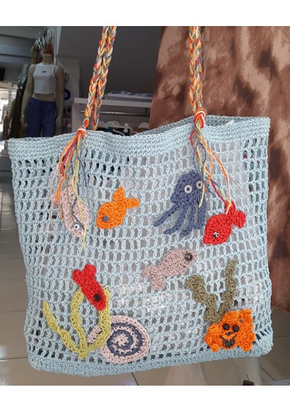 El Yapımı Büyük Boy Deniz Altı Temalı Plaj Çantası modelleri