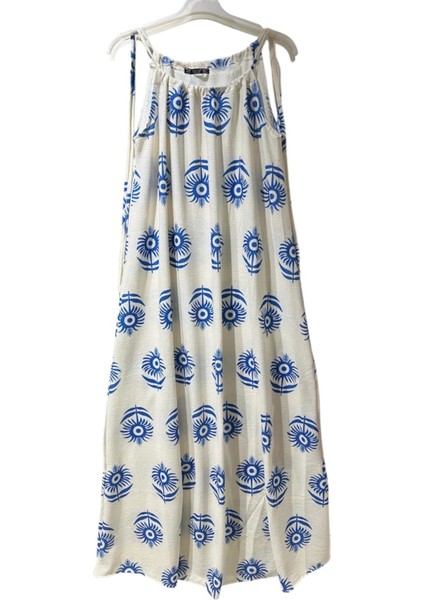 1024 Çiçek Desenli Ince Askılı Uzun Elbise