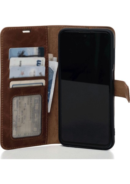 Taba iPhone 13 Hakiki Deri Cüzdan Kılıf Kapaklı Mıknatıslı Kartlık Bölmeli Cüzdanlı Stand Özellikli