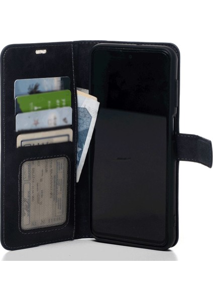 Lacivert Casper Via X30 Hakiki Deri Cüzdan Kılıf Kapaklı Mıknatıslı Kartlık Bölmeli Cüzdanlı Stand Özellikli
