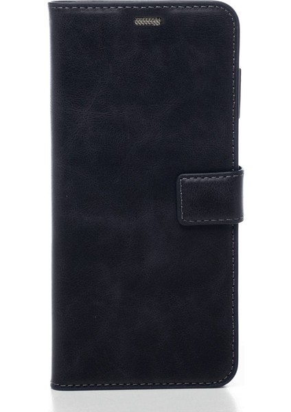 Lacivert Xiaomi Redmi Note 11E Hakiki Deri Cüzdan Kılıf Kapaklı Mıknatıslı Kartlık Bölmeli Cüzdanlı Stand Özellikli