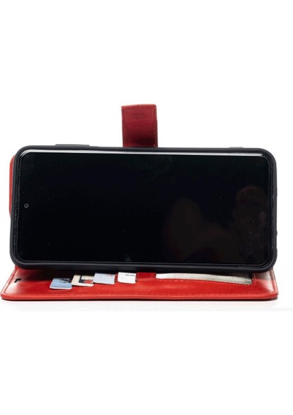 Kırmızı Xiaomi Redmi Note 12S Hakiki Deri Cüzdan Kılıf Kapaklı Mıknatıslı Kartlık Bölmeli Cüzdanlı Stand Özellikli modelleri