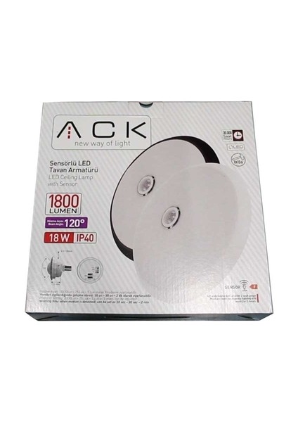18W Sensörlü LED Armatür Beyaz Kasa 6500K fiyatları