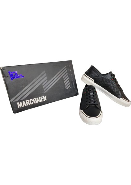 Siyah Deri Fileli Erkek Sneakers