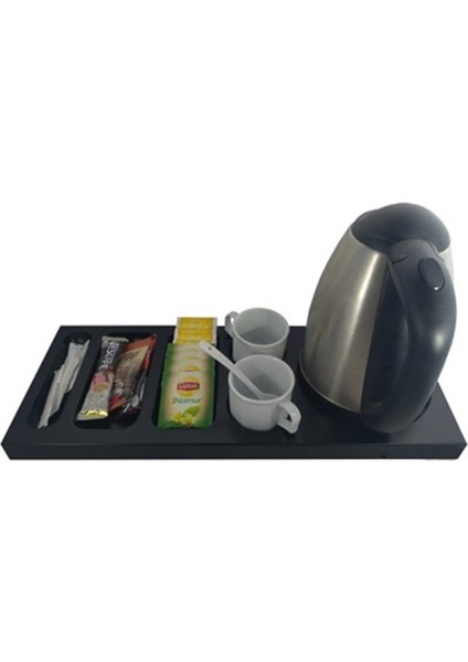 1 Adet Otel Servis Karşılama Sunum Ikram Tepsisi 9 Bölmeli Plastik Çay Kahve Şeker Fincan Bölmeli Kettle Ketil Altlığı 44X24 cm