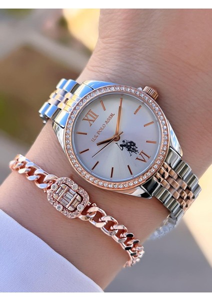 U.s.polo Assn Çelik Kordon 2 Yıl Garantili 3 Atm Suya Dayanıklı Kadın Kol Saati+Bileklik UA.2085.M06