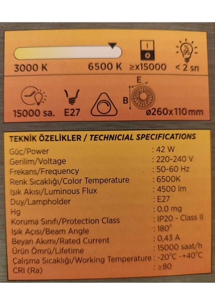CT-1153 Poyraz 42W 3 Renk Pervane LED Ampül