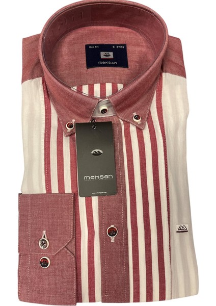 Marka Beyaz Bordo Renk Slim Fit Erkek Gömlek