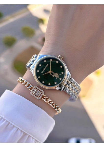 U.s.polo Assn Çelik Kordon 2 Yıl Garantili 3 Atm Suya Dayanıklı Kadın Kol Saati+Bileklik UA.2071.M02