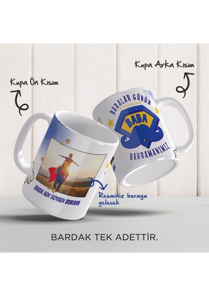 Babalar Gününe Özel Kişiselleştirilmiş Süper Kahraman Temalı Beyaz Porselen Kupa Bardak