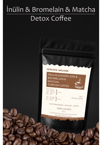 Inülin ve Bromelain Coffee Türk Kahvesi 100 Gr. Karahindiba & Bromelain & Matcha Kahvesi