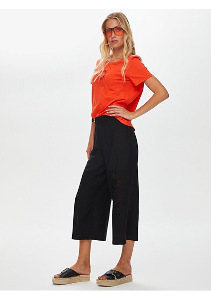 Resort Delik Işi Nakış Detaylı Viskon Keten Wide Leg Fit Pantolon S25PNT046
