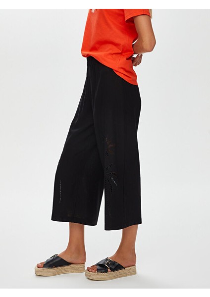 Resort Delik Işi Nakış Detaylı Viskon Keten Wide Leg Fit Pantolon S25PNT046