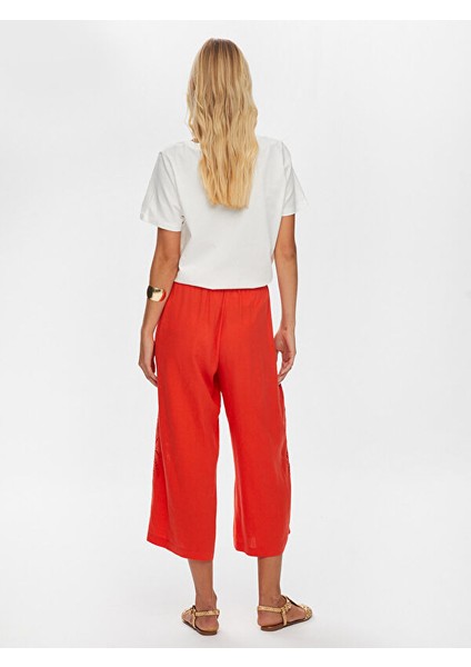Resort Delik Işi Nakış Detaylı Viskon Keten Wide Leg Fit Pantolon S25PNT046