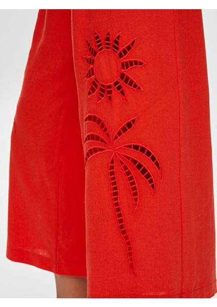 Resort Delik Işi Nakış Detaylı Viskon Keten Wide Leg Fit Pantolon S25PNT046 fırsatları