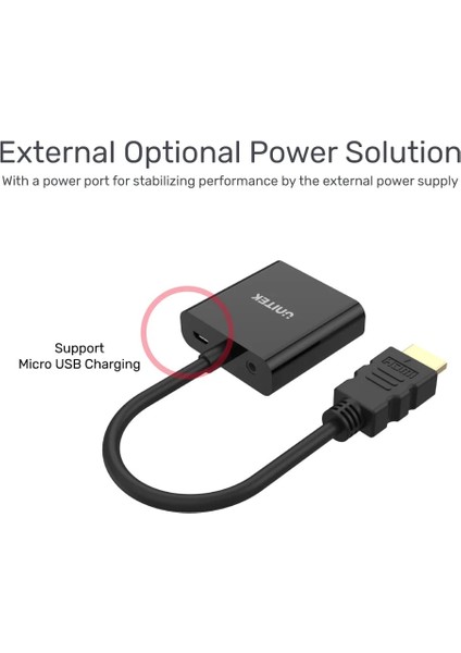 Unıtek HDMI To VGA Dönüştürücü Ses Destekli 1080P60Hz (Y-6333)