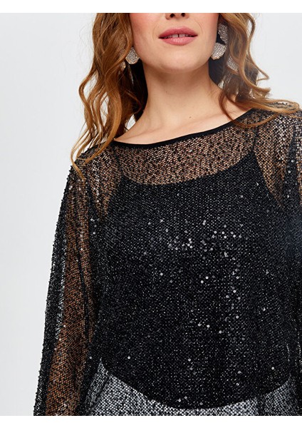Payet Detaylı Kayık Yaka Abiye Bluz S25BLZ001