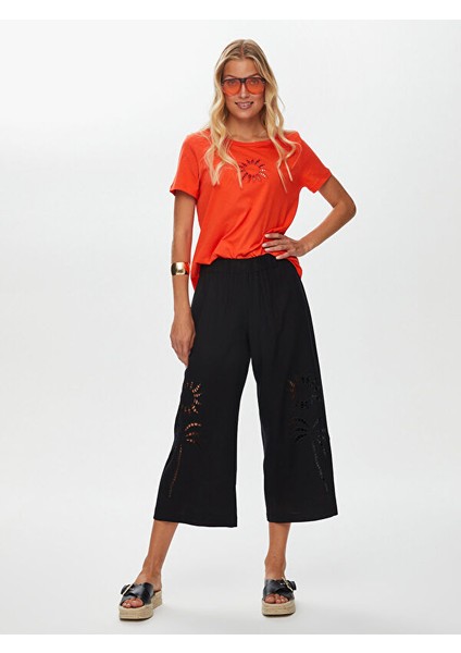 Resort Delik Işi Nakış Detaylı Viskon Keten Wide Leg Fit Pantolon S25PNT046