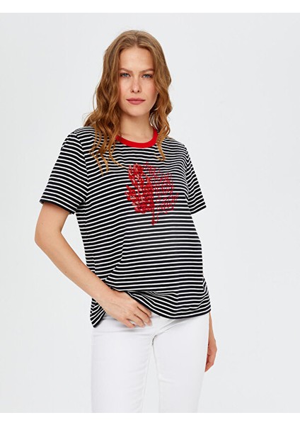 Resort Boncuk Nakış Detaylı Kontrast Ribanalı Çizgili T-Shirt S25TSH114 fiyatları