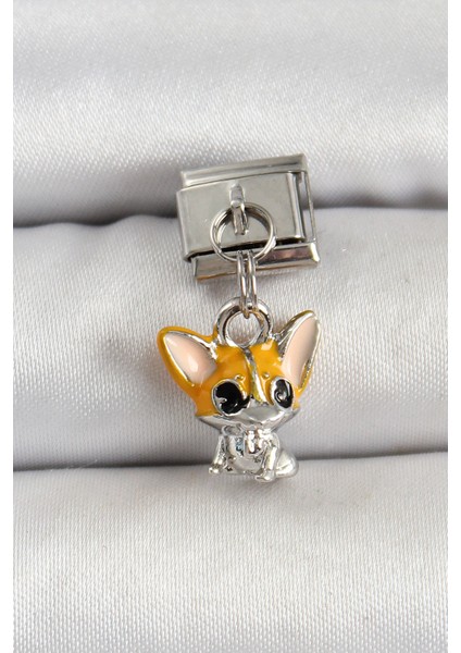 316L Çelik Gümüş Renk Chihuahua Köpek Model Nomination Charm