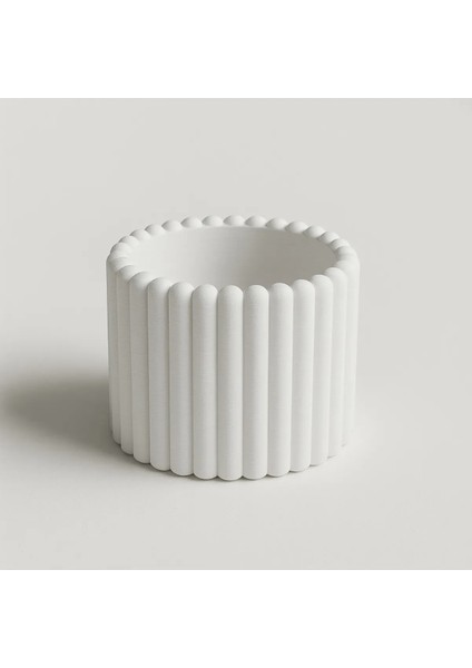 Terraline – Modern Çizgili 3D Baskı Saksı | Beyaz | 13,5 x 10 cm