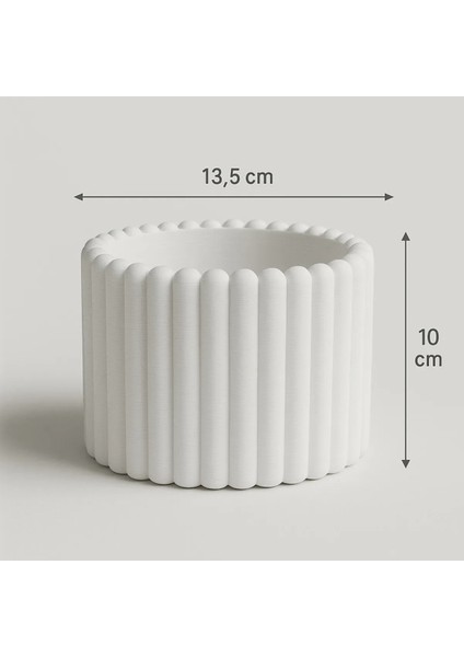 Terraline – Modern Çizgili 3D Baskı Saksı | Beyaz | 13,5 x 10 cm