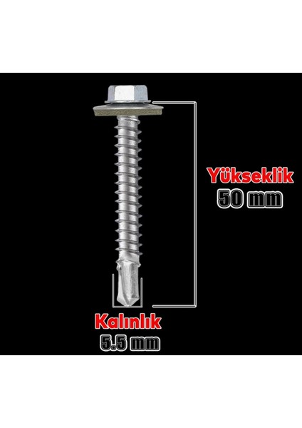 Trapez Çatı Vidası 5.5X50 mm Matkap Uçlu Çatı Panel Metal Vidası (100 Adet) fiyatları