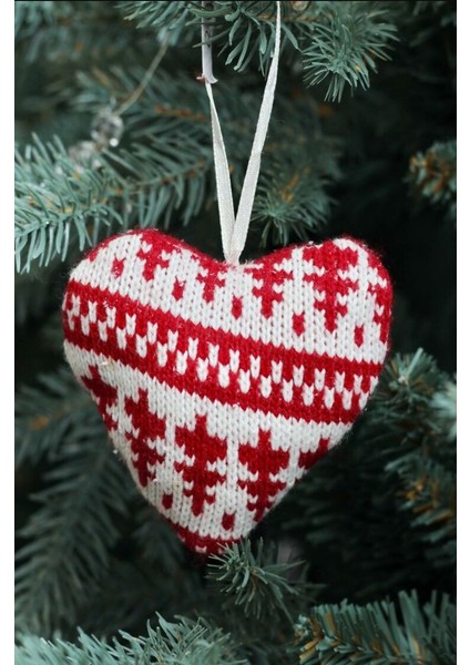 Yılbaşı Kumaş Kalp Asmalık Süs 9X9CM Çam Ağaç Desenli Kırmızı Beyaz 1 Adet fiyatları