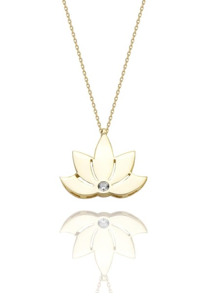 Lotus Çiçeği Harika Tasarım Çok Şık 14 Ayar Altın Kolye