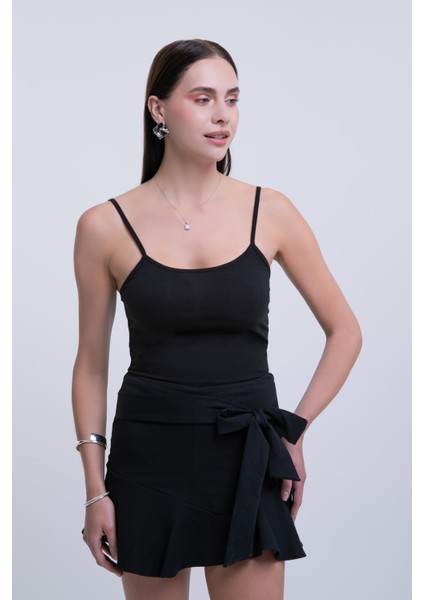 Kadın Siyah Basic %100 Pamuk Ince Askılı Atlet