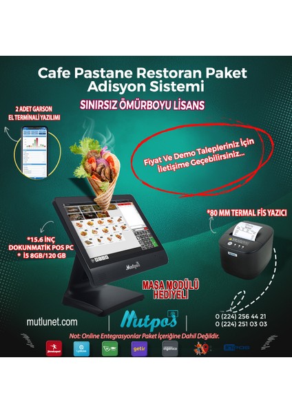 Cafe & Restoran Adisyon ve Sipariş Yönetim Sistemi Seti - Lotus Pecas Onset Yazılım Dahil