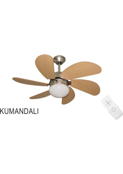 Kumandalı 6 Mdf Kanat Lambalı Tavan Vantilatörü Ahşap