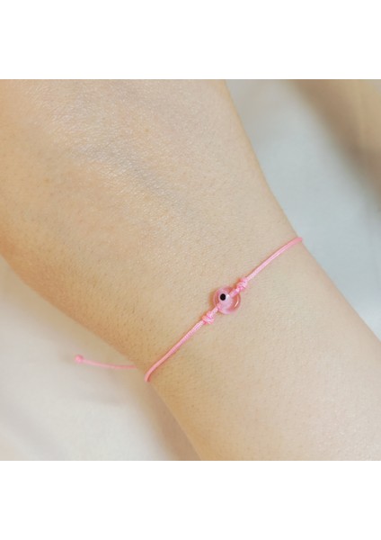 Pembe Nazar Boncuklu Ayarlanabilir Makrome Bileklik – El Yapımı Unisex Şans Bilekliği - Handmade Bracelet - Pozitif Enerji Bilekliği - Bohem Stil Takı - Pembe Makrome Bileklik