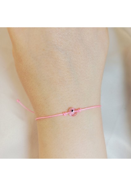 Pembe Nazar Boncuklu Ayarlanabilir Makrome Bileklik – El Yapımı Unisex Şans Bilekliği - Handmade Bracelet - Pozitif Enerji Bilekliği - Bohem Stil Takı - Pembe Makrome Bileklik