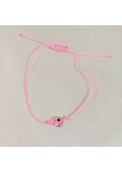 Pembe Nazar Boncuklu Ayarlanabilir Makrome Bileklik – El Yapımı Unisex Şans Bilekliği - Handmade Bracelet - Pozitif Enerji Bilekliği - Bohem Stil Takı - Pembe Makrome Bileklik