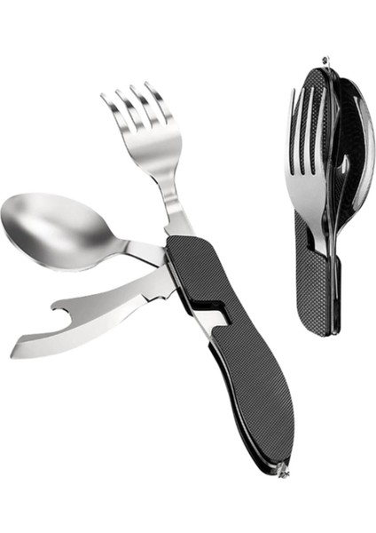 3'ü 1 Arada Kaşık Çatal Bıçak Açacak takımı Katlanabilir ve Ayrılabilir Kamp Yemek Outdoor Fonksiyon Seti