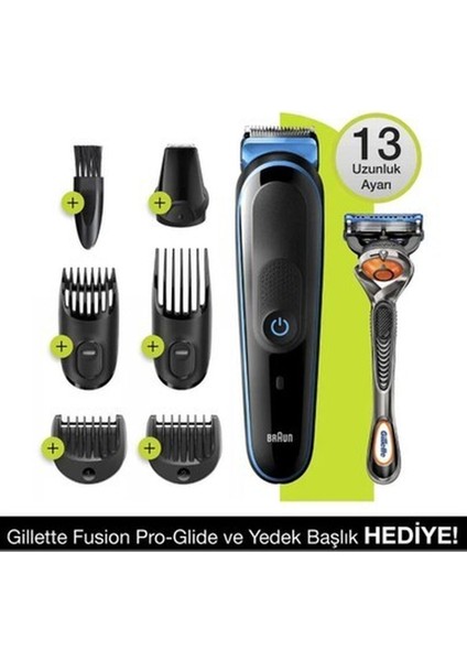 Şarjlı Erkek Bakım Kiti 7in1 Kablosuz Şekillendirici - Siyah/Yeşil + Gillette Fusion Proglide