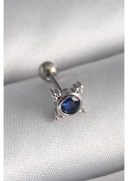 Çelik Gümüş Renk Mavi Zirkon Taşlı Tragus Piercing