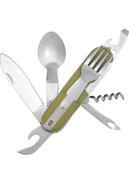 Taşınabilir Paslanmaz Çelik Kamp Seyahat Çatal Bıçak Takımı 7 Si 1 Arada Katlanabilir çıkarılabilir Kamp Çatal Bıçak Kaşık Takımı