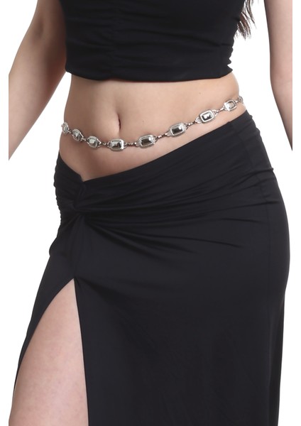 Kadın Gümüş Renk Lak Kaplama Geometrik Formlu Ayarlanabilir Bel Zinciri, Bel Kolyesi fiyatları