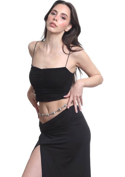 Kadın Gümüş Renk Lak Kaplama Geometrik Formlu Ayarlanabilir Bel Zinciri, Bel Kolyesi fırsatları