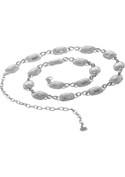 Kadın Gümüş Renk Lak Kaplama Geometrik Formlu Ayarlanabilir Bel Zinciri, Bel Kolyesi indirimleri