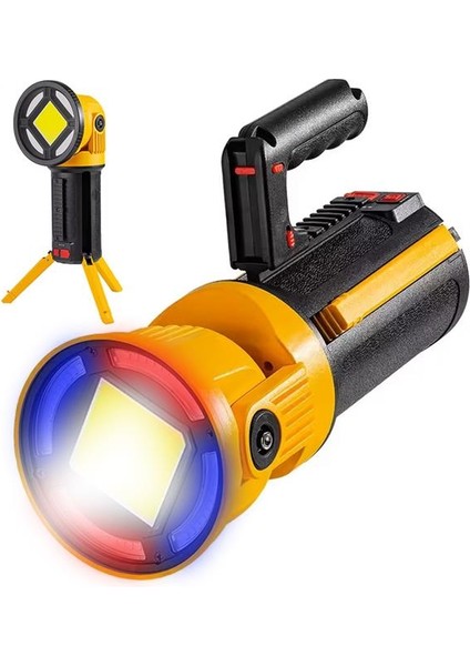 Powermaster MX-W5164-3 Kırmızı Mavi Çakarlı Cob Ledli Şarjlı Kamp El Feneri Işıldak